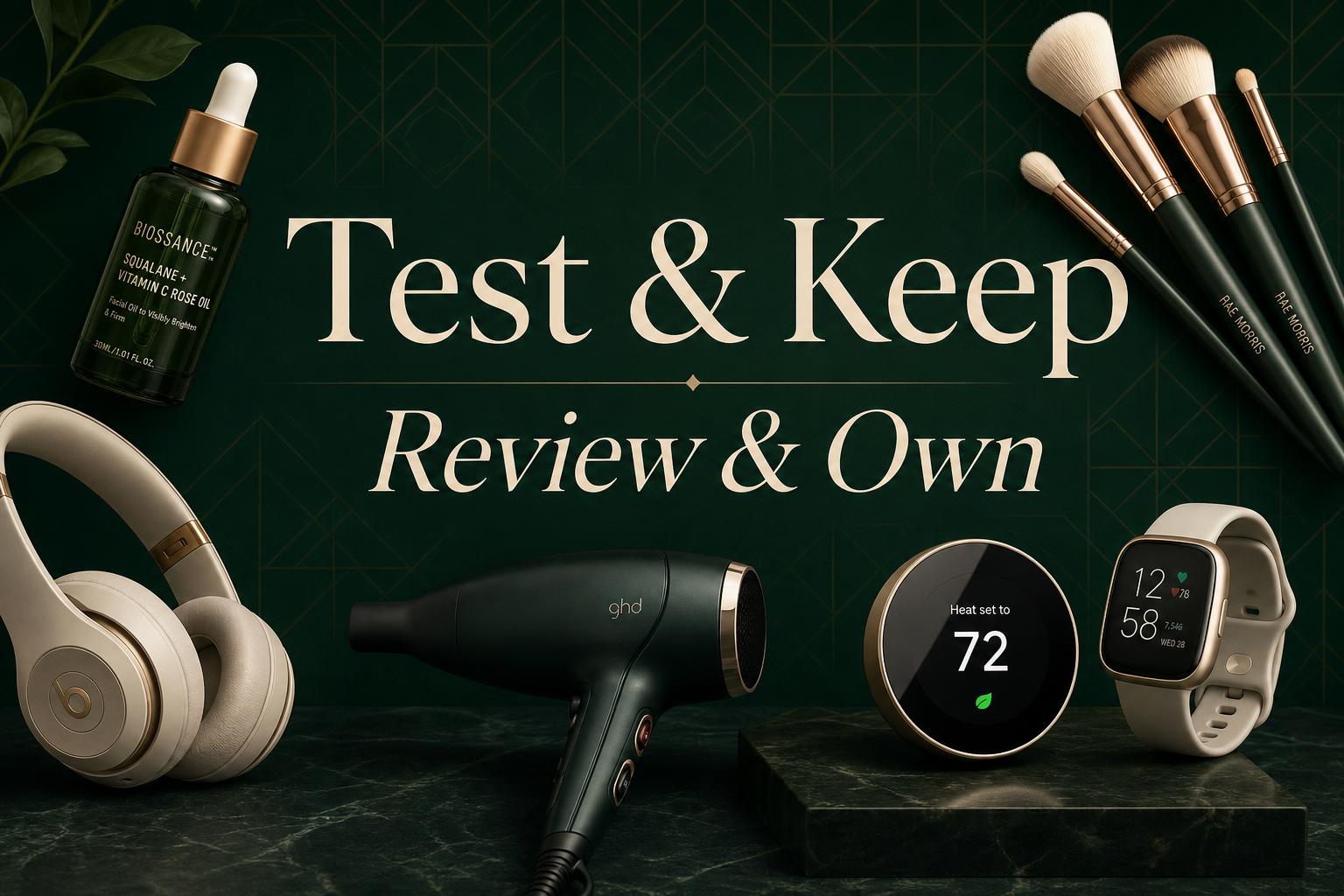 Premium products awaiting testers — skincare, headphones, smart home, beauty, and fitness